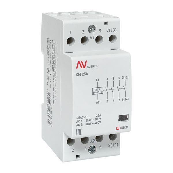 Контактор модульный КМ 25А 4NO 24VAC (2 мод.) AVERES