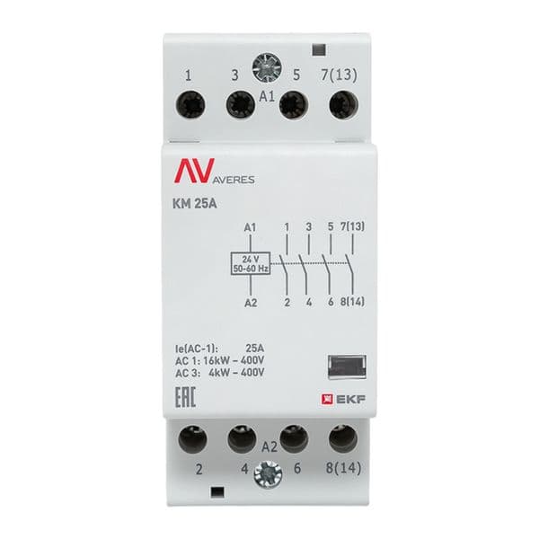 Контактор модульный КМ 25А 4NO 24VAC (2 мод.) AVERES