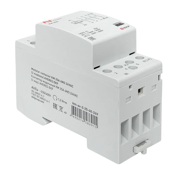 Контактор модульный КМ 25А 4NO 24VAC (2 мод.) AVERES