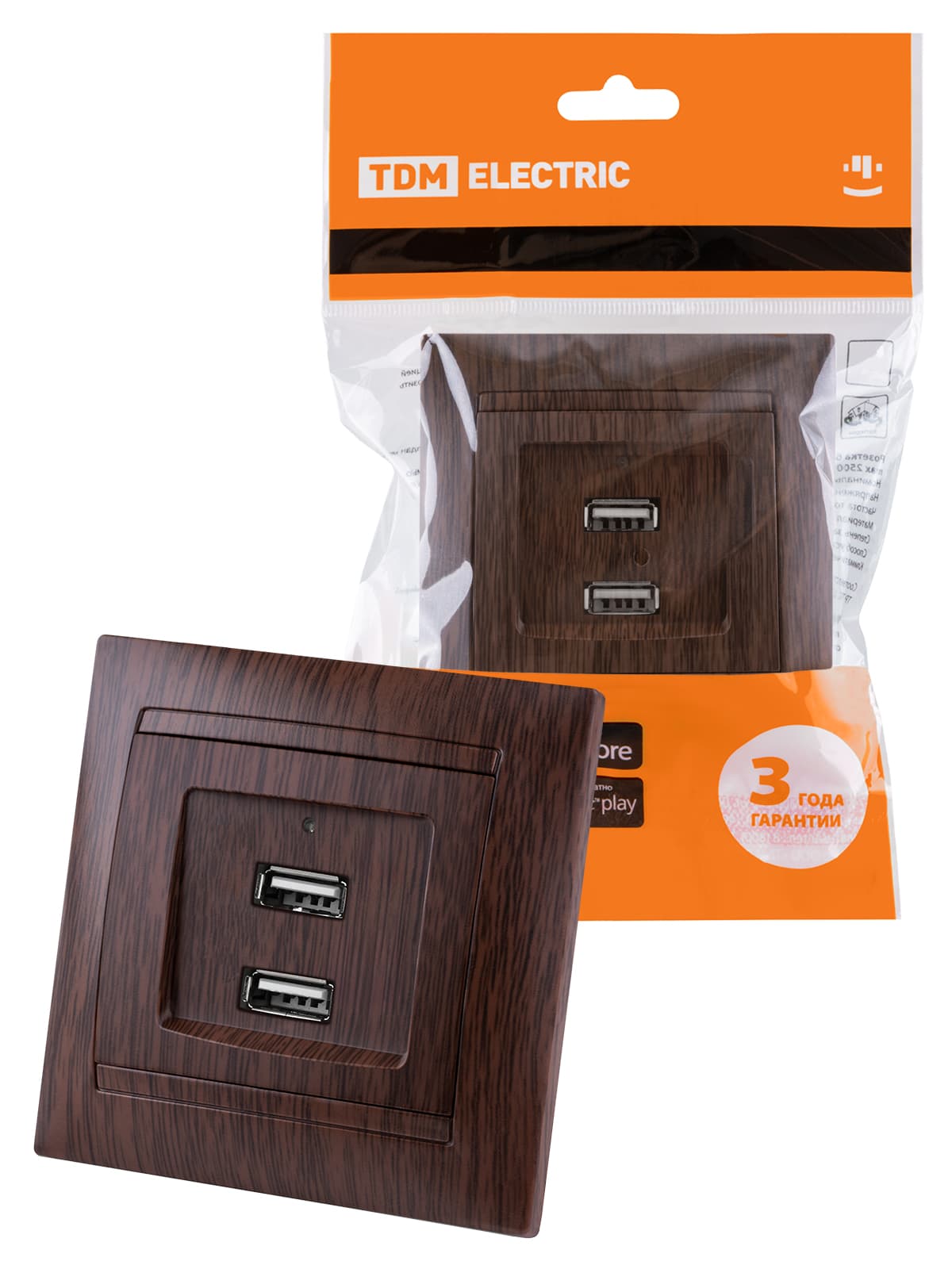 Розетка USB A+A 2.1 А 5 В венге Лама
