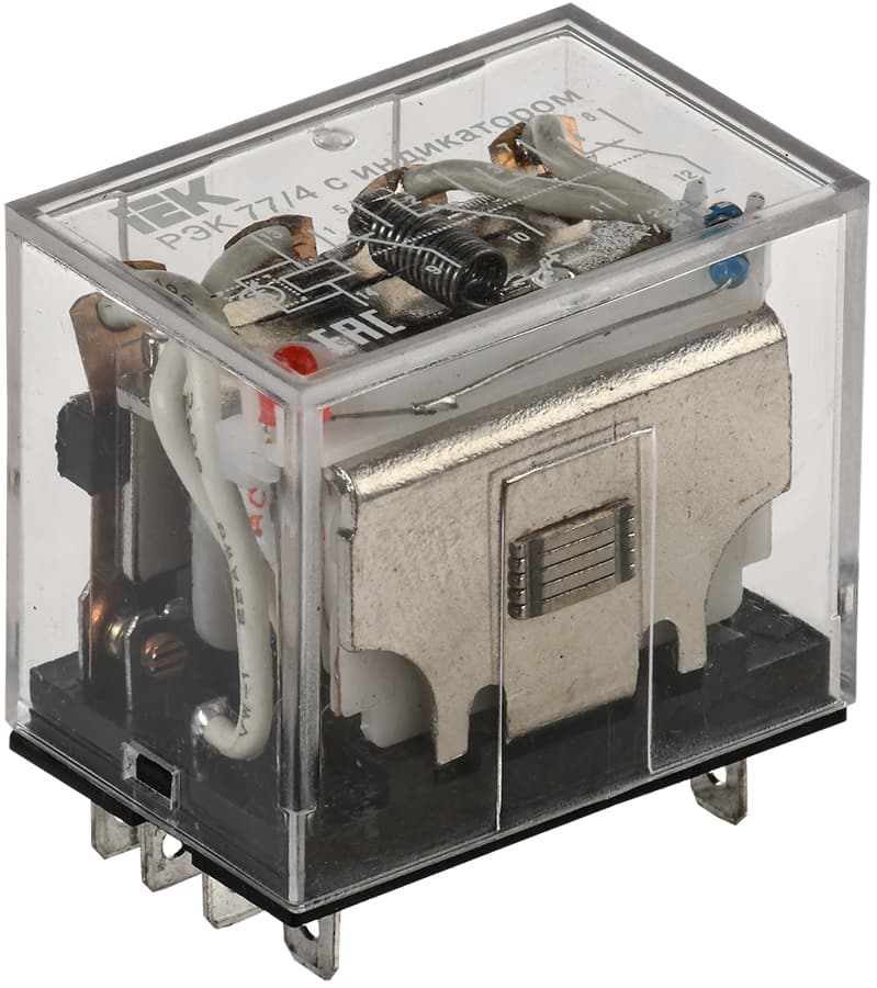 Реле промежуточное 12 В AC 4 переключающих контакта 10 A РЭК77/4 с индикацией