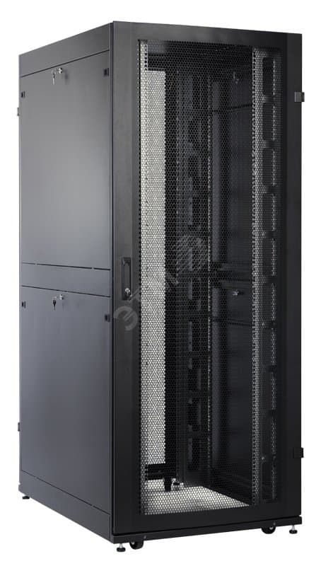 Шкаф серверный ПРОФ напольный 42U (800х1200) дверь перфорированная задние двойные перфорированные черный в сборе