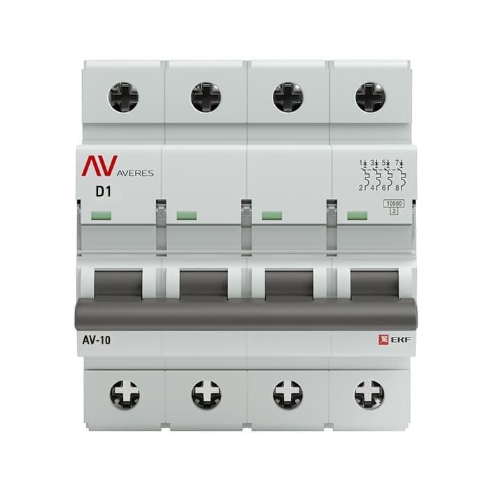 Выключатель автоматический AV-10 4P 1A (D) 10kA AVERES