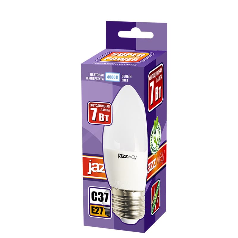 Лампа светодиодная LED 7w E27 4000K свеча 230/50