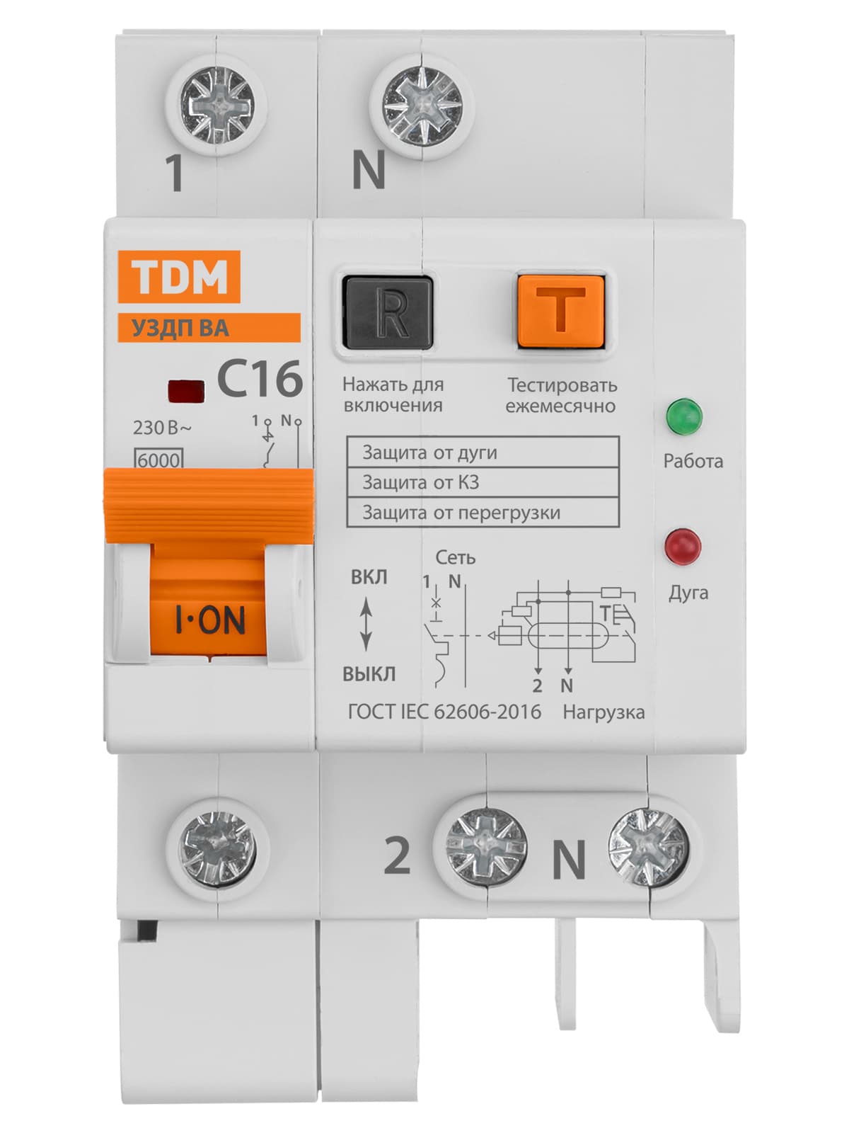 УЗДП с авт. выкл. 1P+N 16А 6кА х-ка C TDM
