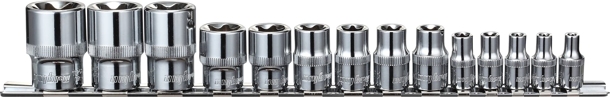 Набор головок торцевых 1/4'', 3/8'', 1/2''DR на держателе, внешний TORX®, E4-E24, 14 предметов