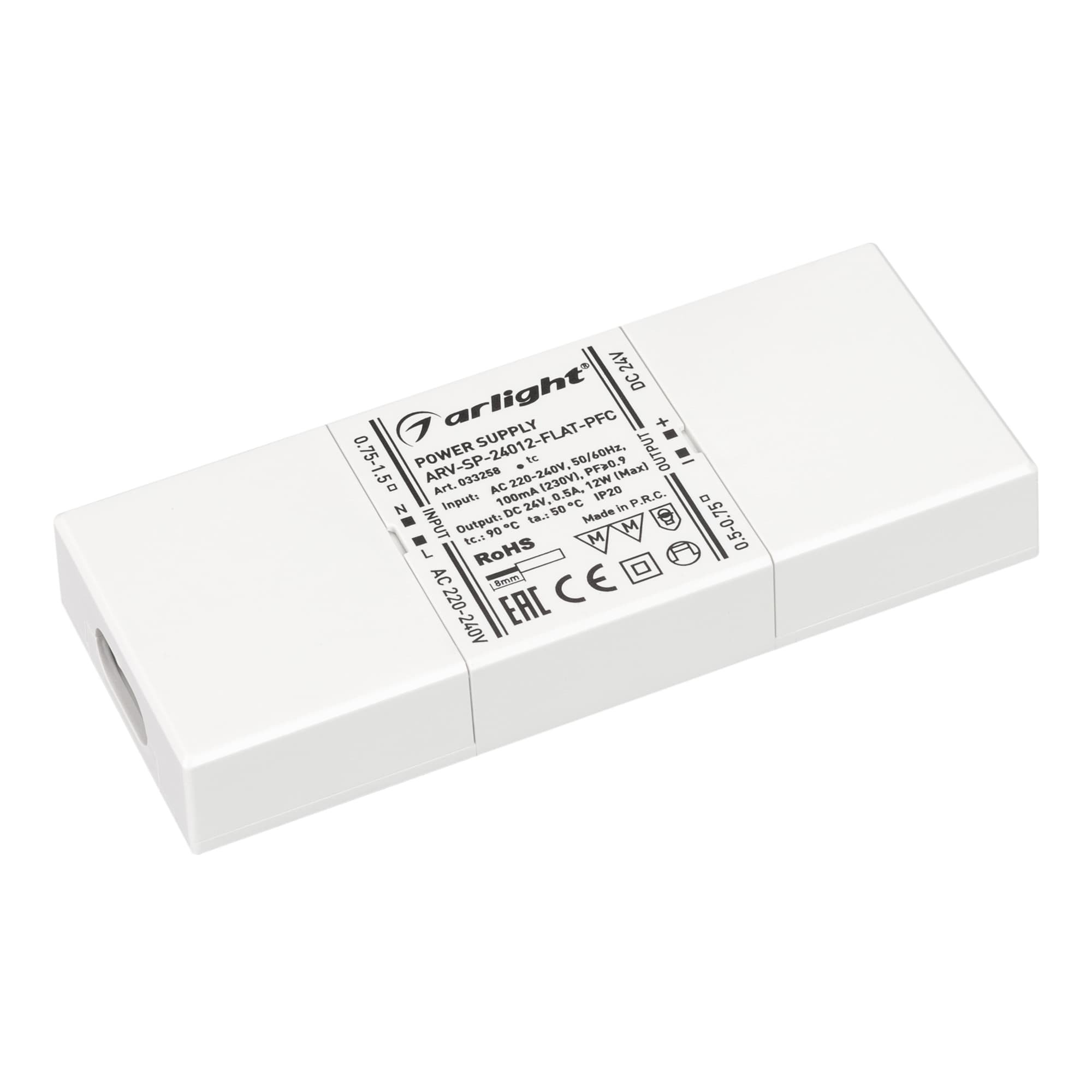 Блок питания ARV-SP-24012-FLAT-PFC (24V, 0.5A, 12W) ( IP20 Пластик, 5 лет)