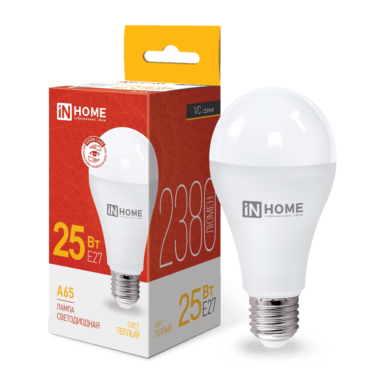 Лампа светодиодная LED-A65-VC 25Вт 230В Е27 3000К 2380Лм IN HOME