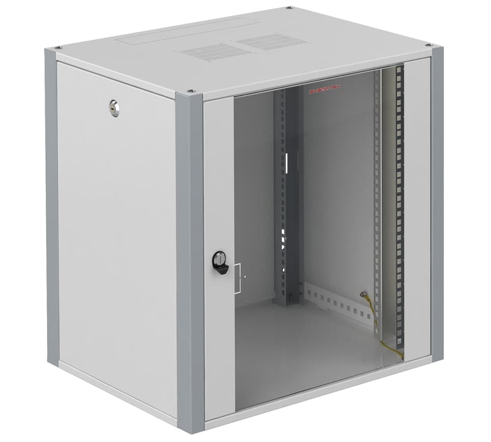 Шкаф телекоммуникационный настенный 19' 9U дверь стекло IP20. 600x350x450mm(ШхГхВ) цвет серый(RAL 7035/RAL7000)