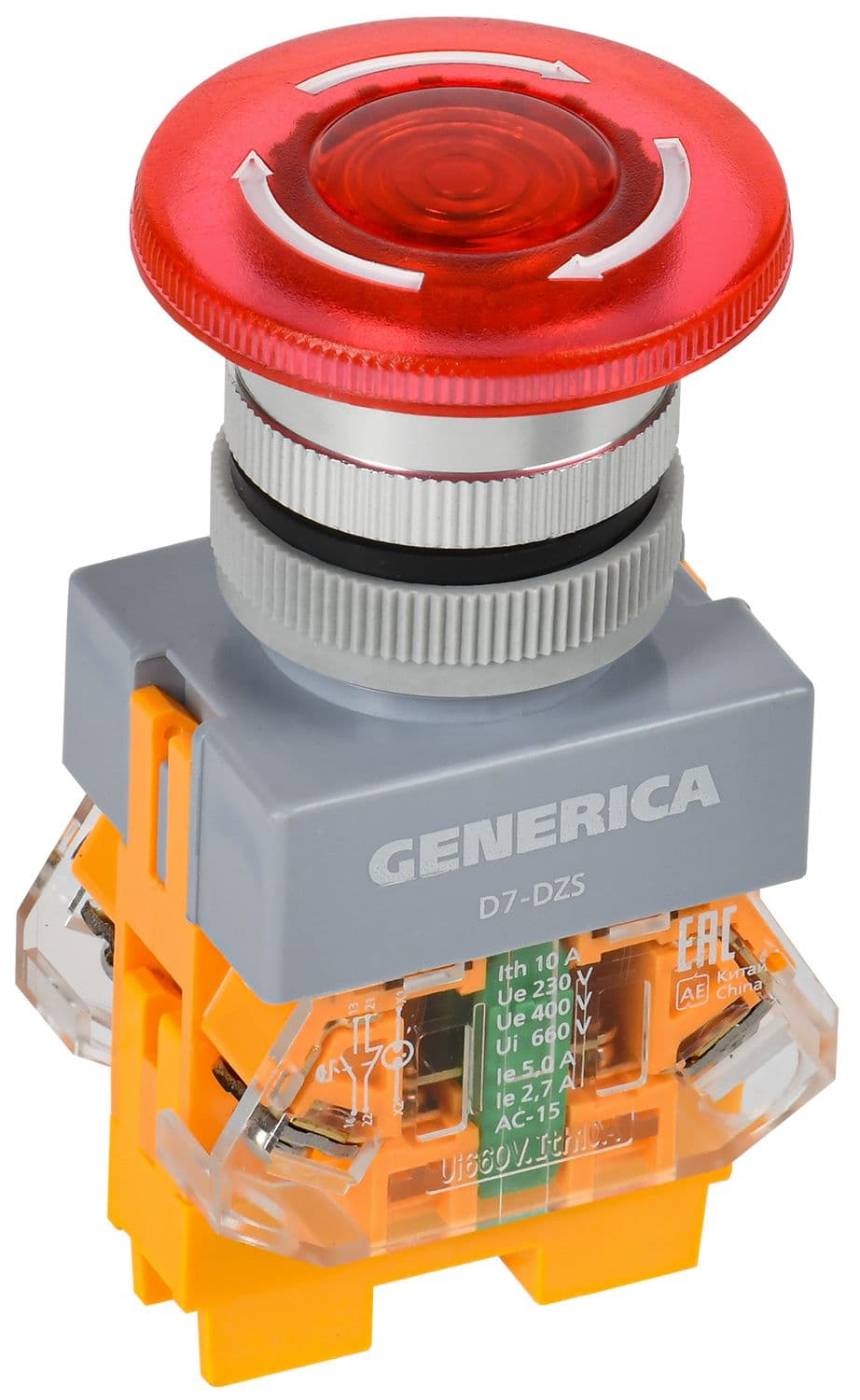 Кнопка D7-DS Грибок d=22мм 1з+1р пв. с п/ф кр. GENERIKA