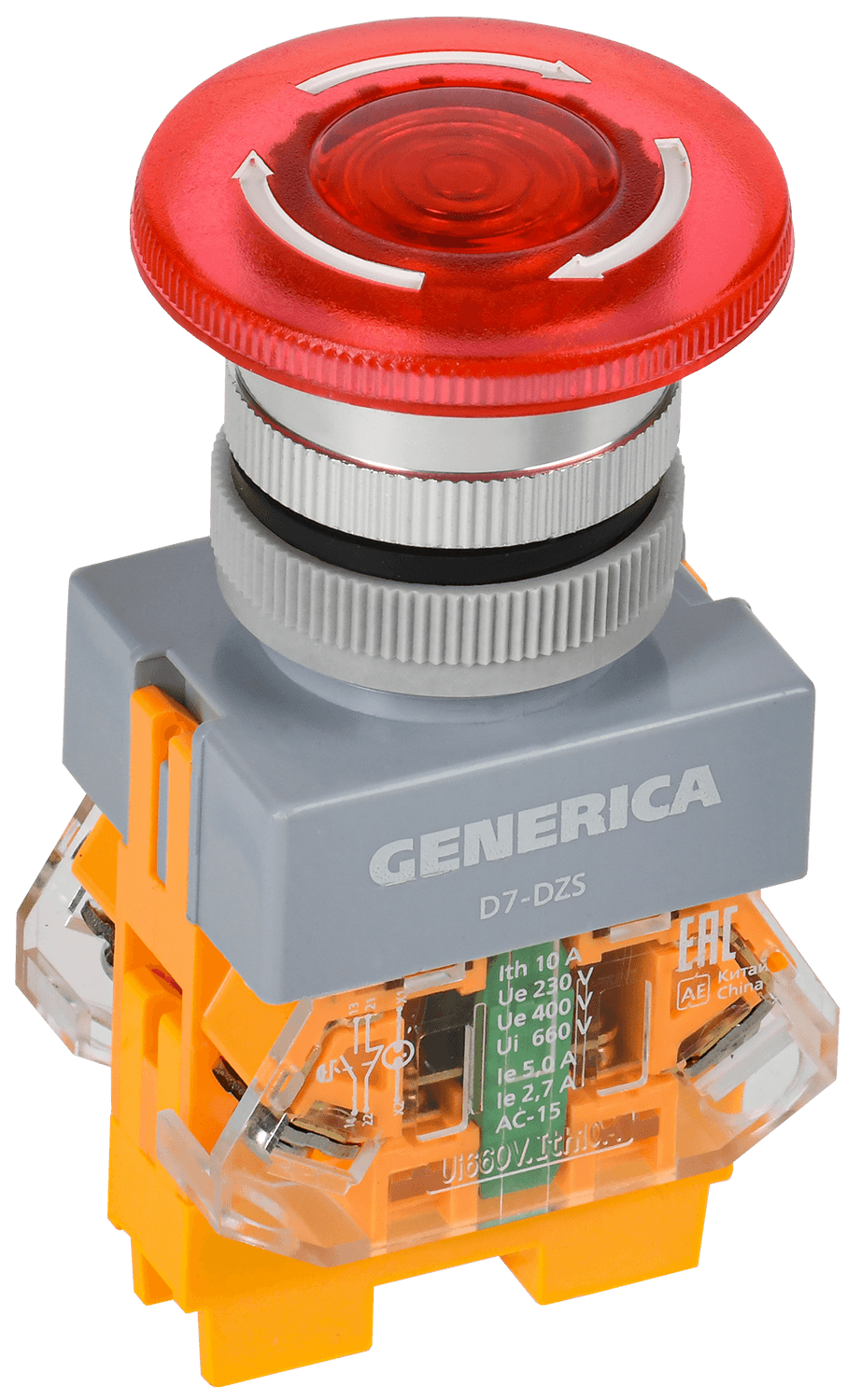 Кнопка D7-DS Грибок d=22мм 1з+1р пв. с п/ф кр. GENERIKA