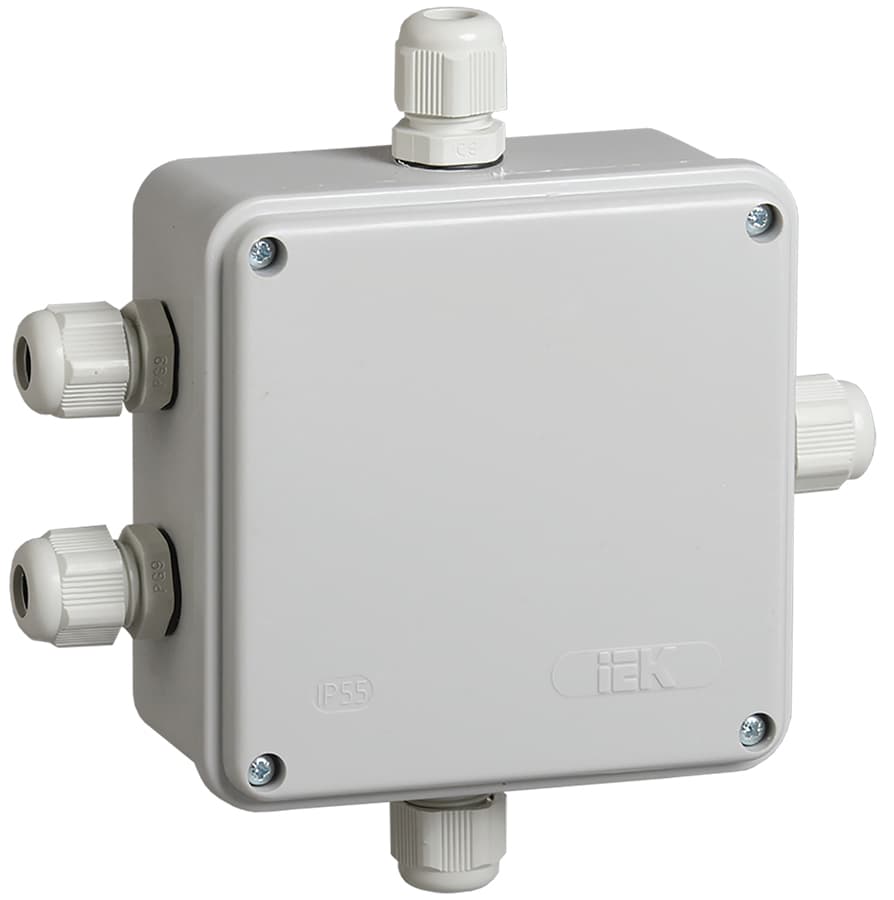 Коробка КМ41330 распаячная для открытой проводки 100х100х50мм IP55 RAL7035 гермовводы PG9