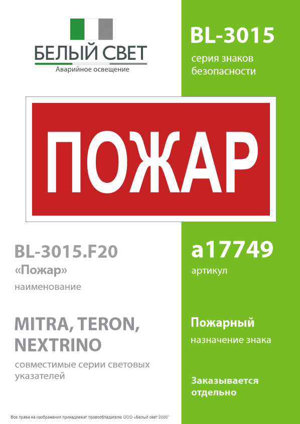 Знак безопасности BL-3015.F20''Пожар''