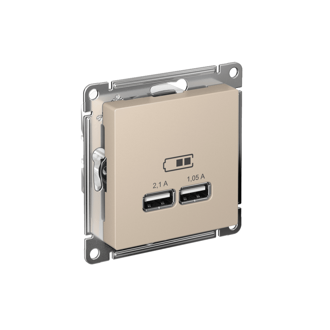 ATLASDESIGN USB РОЗЕТКА A+A, 5В/2,1 А, 2х5В/1,05 А, механизм, ПЕСОЧНЫЙ