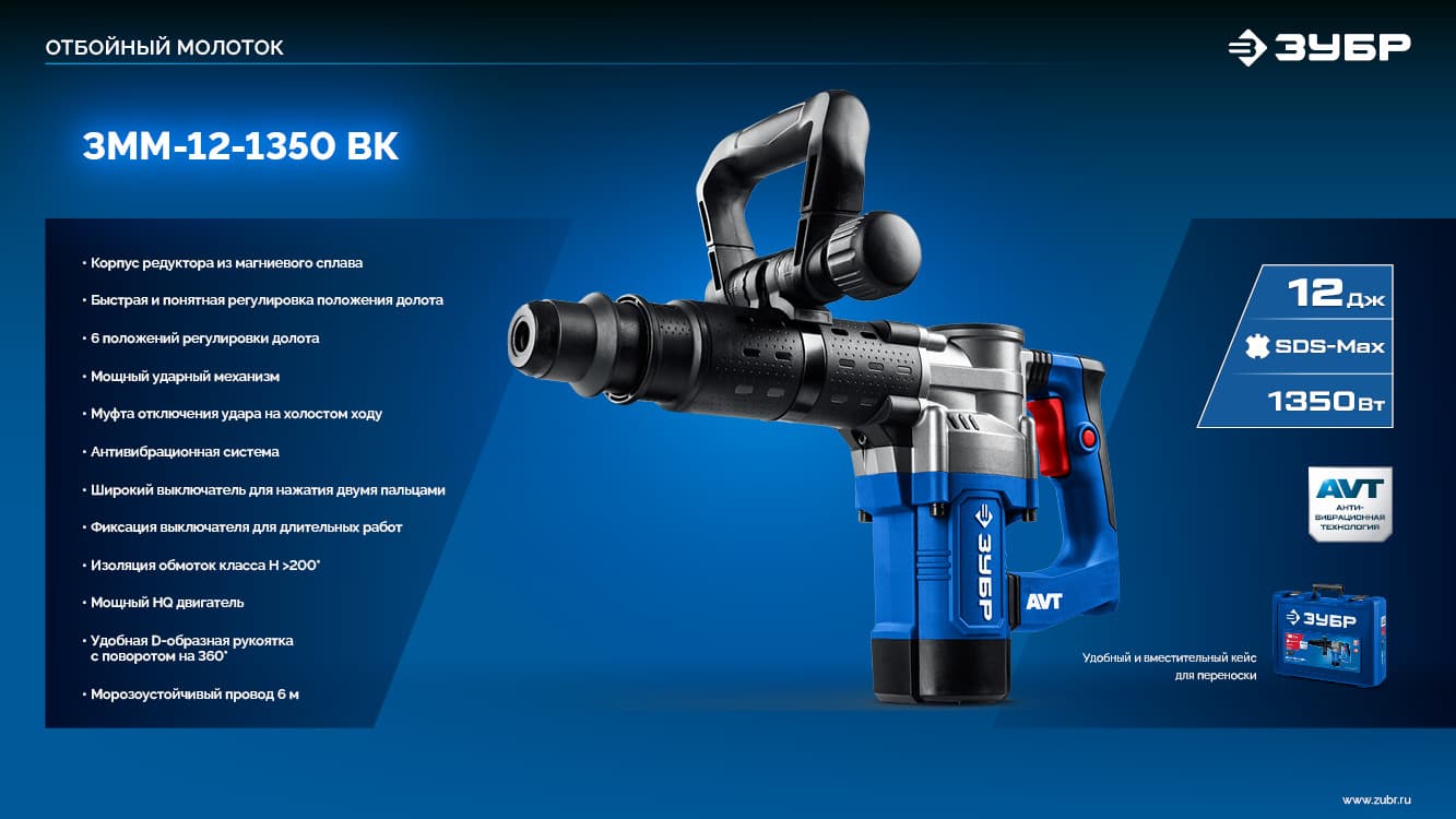 Молоток отбойный SDS-Max, Профессионал 12 Дж, 1350 Вт, АВТ