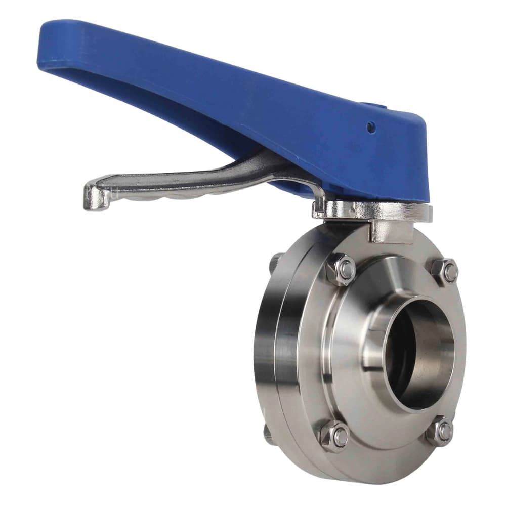 Затвор дисковый поворотный 304-304-Sil-2W-W-H Ду25 Ру10 пищевая нержавеющая сталь 304, уплотнение Silicon, под приварку, с рукояткой