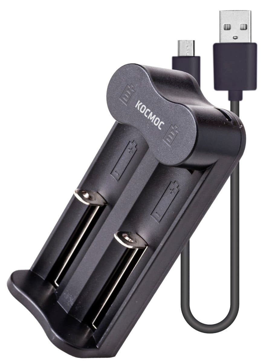 Зарядное устройство 1-2 16340,17335,18490,18650, 20700 питание от USB шнур. автомат., КОСМОС