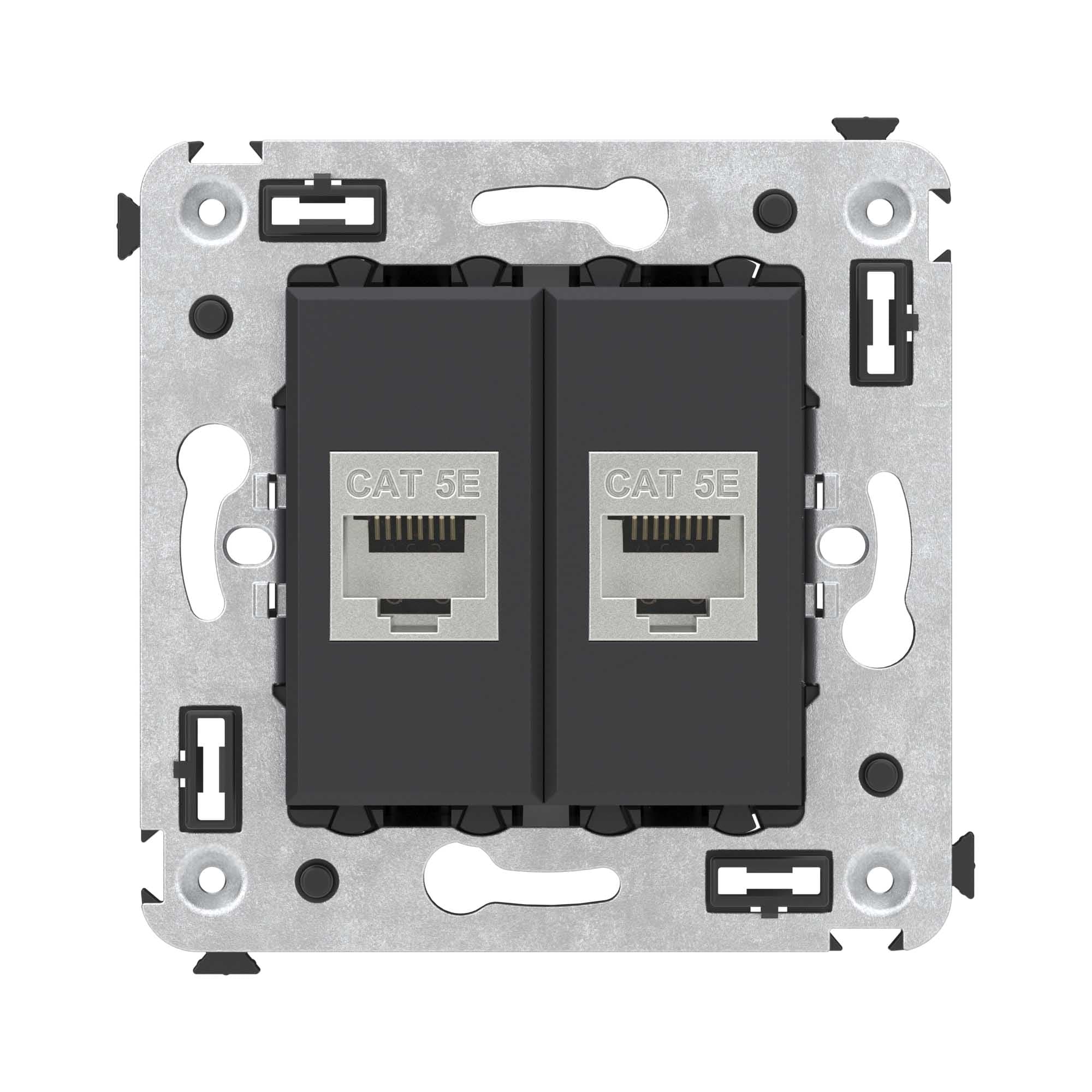 Avanti Компьютерная розетка RJ-45 без шторки в стену, кат.5e двойная экранированная,  Черный матовый