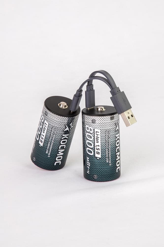 Аккумулятор 18650 Li-ion перезаряжаемый D R20 5300 мАч зарядка от USB Type-C с кабелем для быстрой зарядки блистер 2 штуки