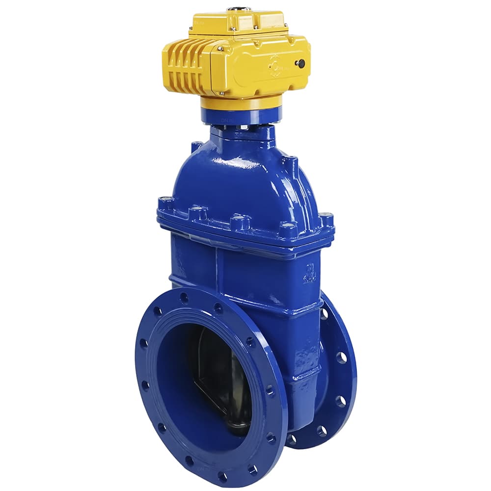 Задвижка клиновая 30ч939р с обрезиненным клином синяя GGG50-EPDM-F4-BLUE Ду300 Ру10 110-120 град. с электроприводом M300-220, 220 В