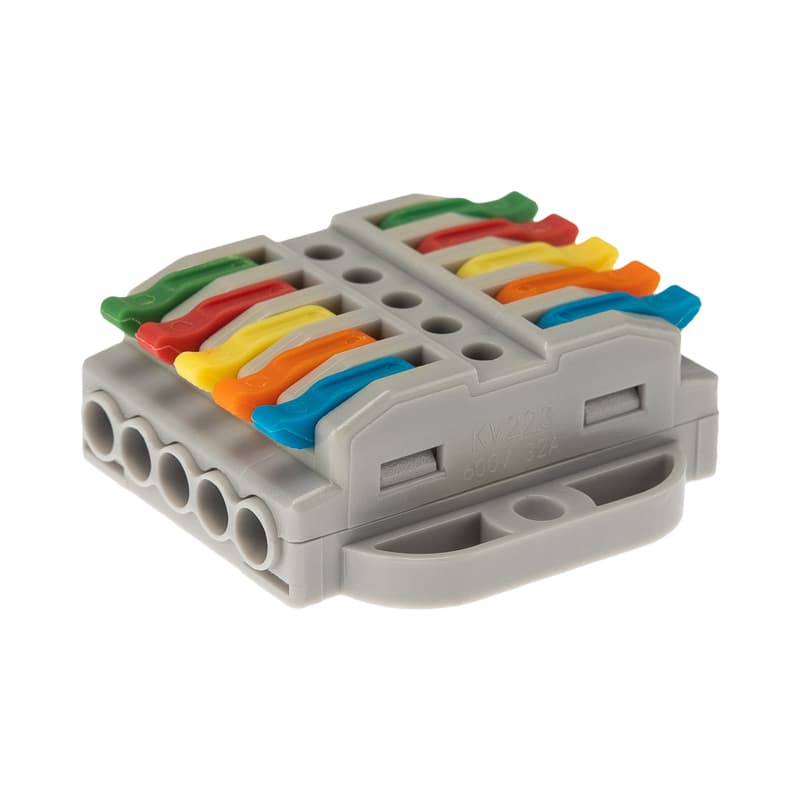 Клемма СМК 222-425P проходная 5 полюсов, с монтажной площад (0,08-4 кв мм) серая, REXANT