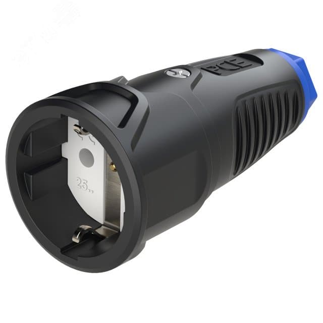 Розетка каб 16A/250V/2P+E/IP20 корпус черный, маркер синий