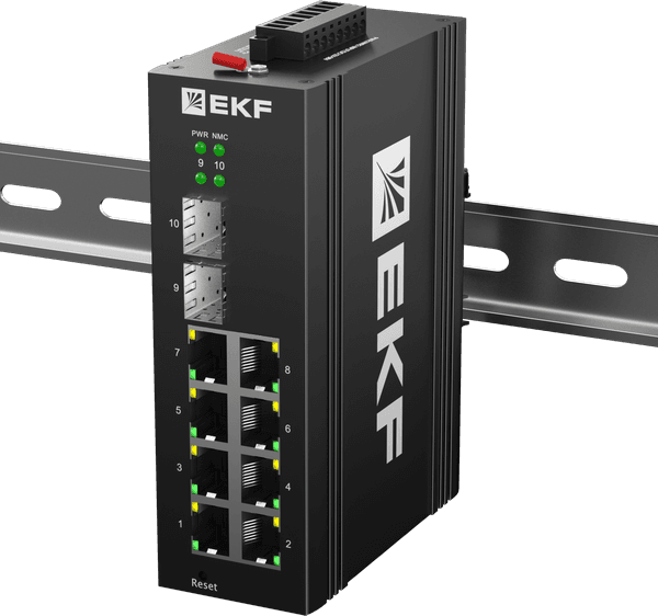 Коммутатор промышленный управляемый уровня L2 ML2-2GX/SFP-8GTP, 2 порта 1000Base-X SFP, 8 портов 10/100/1000Base-T(X) RJ45 c PoE, монтаж на динрейку TSX EKF