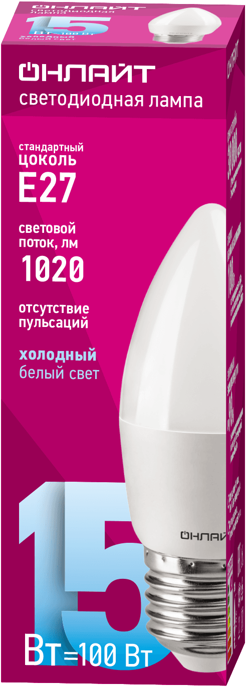Лампа светодиодная 15 Вт OLL-C37-15-230-6.5K-E27-FR