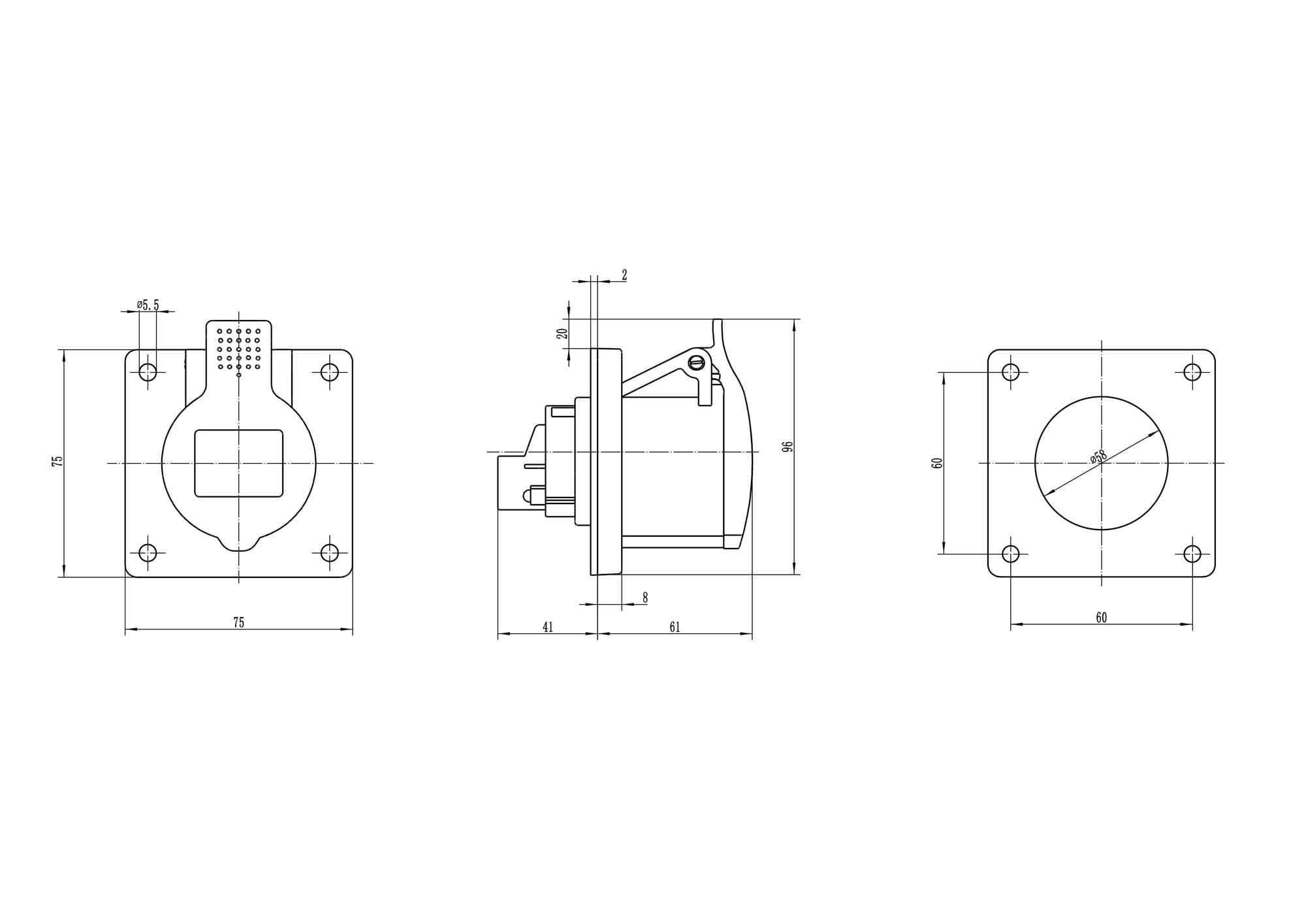 Розетка скрытой установки IP44 32A 3P+E 400V