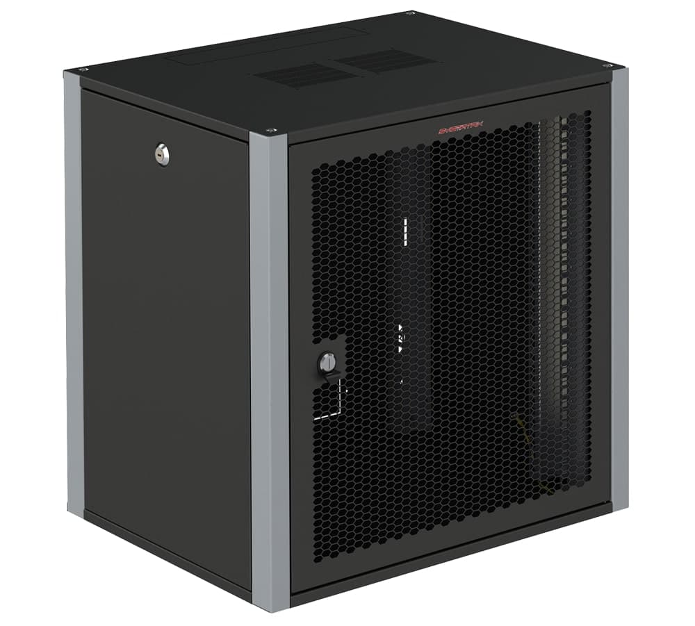 Шкаф телекоммуникационный настенный 19' 9U дверь перфорированная IP20. 600x350x450mm(ШхГхВ) цвет черный(RAL 9004/RAL7000)