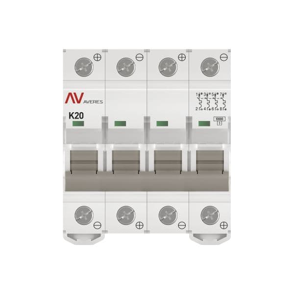 Выключатель автоматический AV-10 DC 4P 20A (K) 10kA AVERES