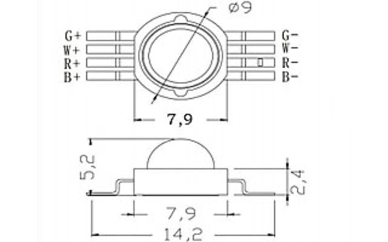 Светодиод мощный ARPL-4W-EPA-RGBW 350mA Emitter