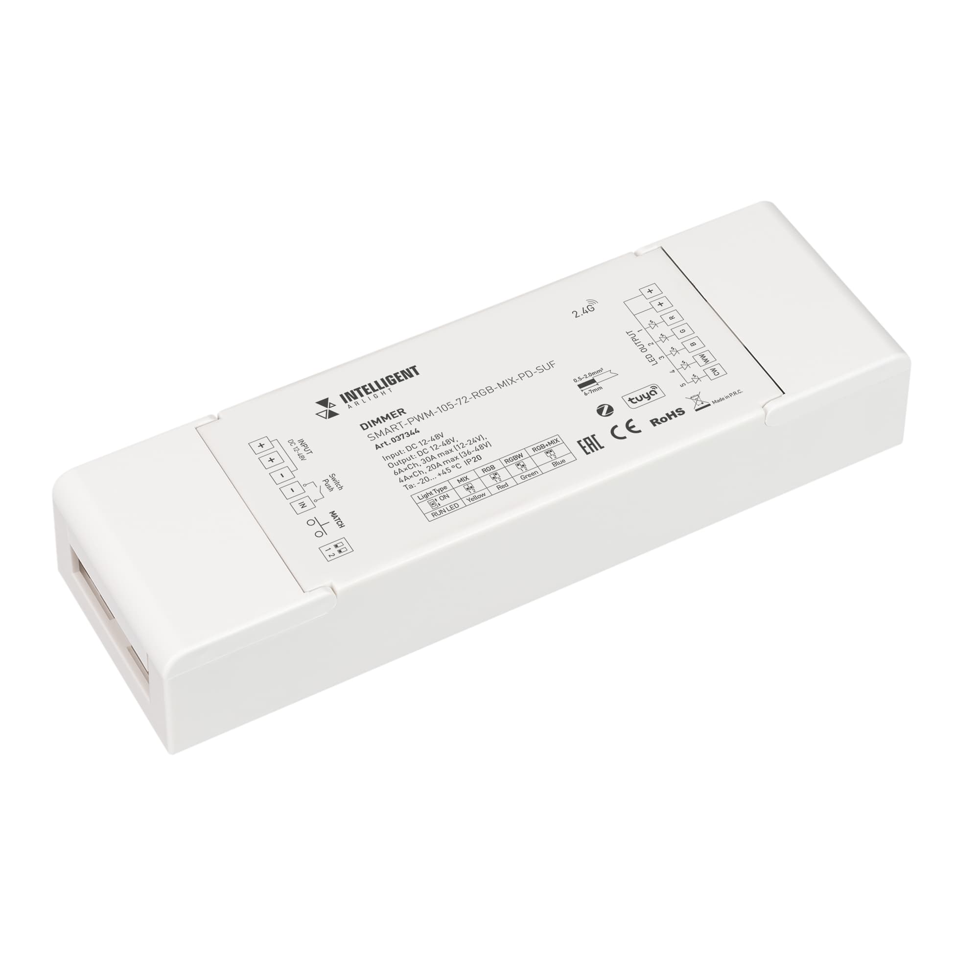 Диммер INTELLIGENT SMART-PWM-105-72-RGB-MIX-PD-SUF (12-48V, 5x6A, ZB, 2.4G) (IARL, IP20 Пластик, 5 лет)