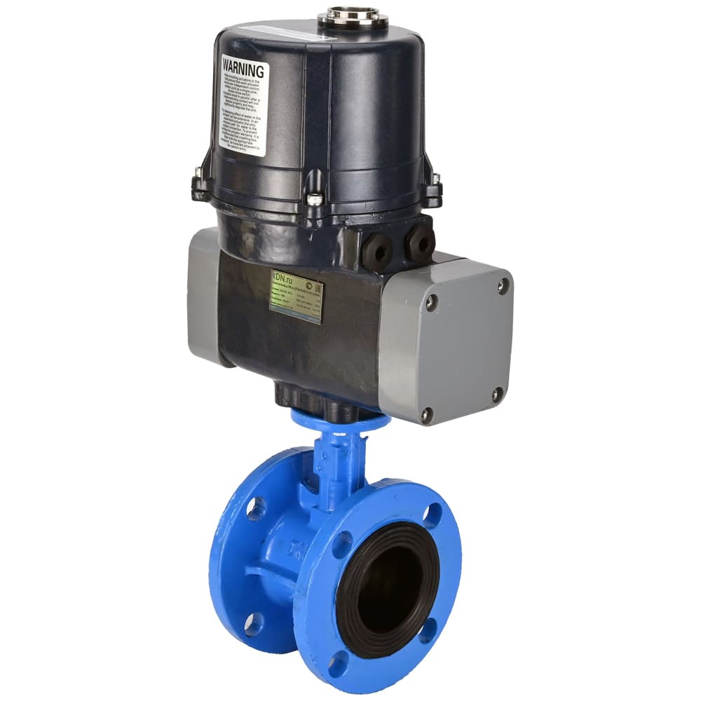 Затвор дисковый поворотный GGG40-304-EPDM-2W-F Ду150 Ру16 фланцевый, корпус чугун GGG40, диск нержавеющая сталь 304, уплотнение EPDM, с электроприводом (сервоприводом) ЭПВП-030 220В с пружинным возвратом