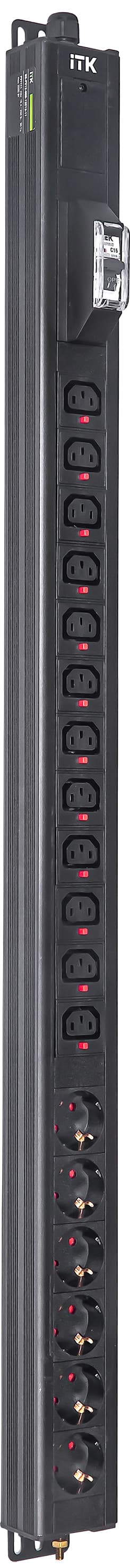 Блок распределения питания ITK BASE PDU PV1111 23U 1ф 16А 6SCHUKO 12C13 2.6м SCHUKO