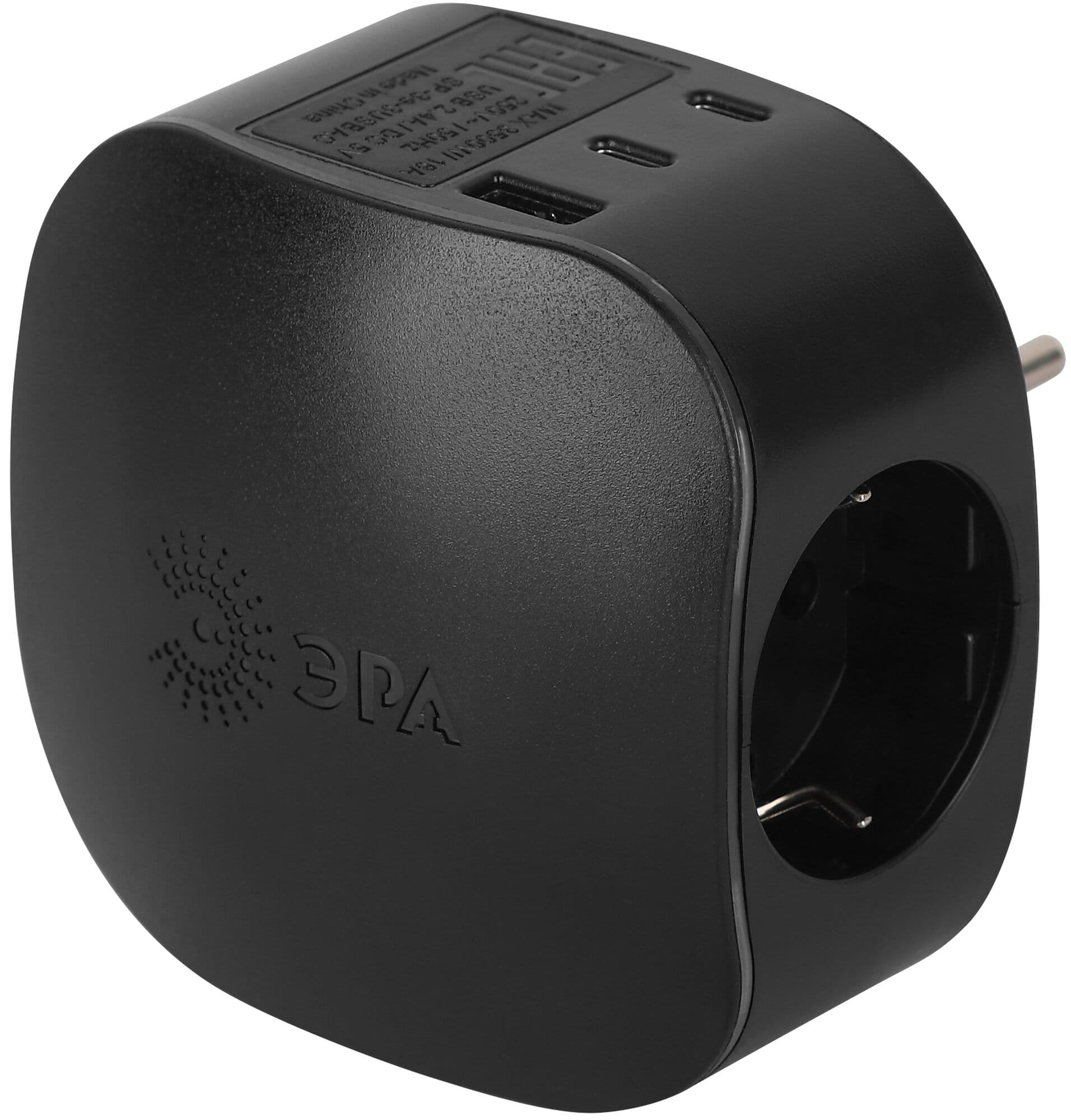 Разветвитель электрический 16А 3 розетки + 3 USB A+C с заземлением со шторками черный SP-3e-3USBAC-B