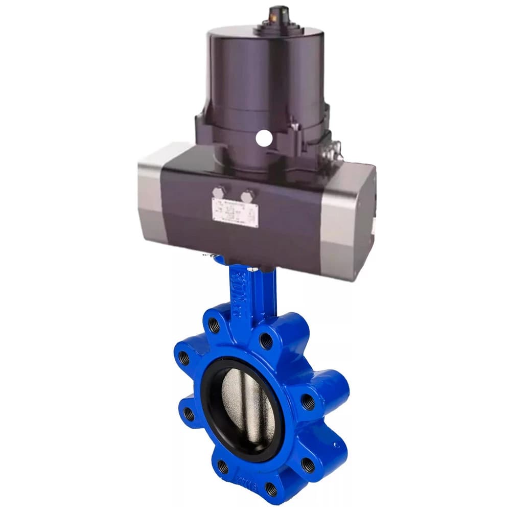 Затвор дисковый поворотный QT450-QT450-NBR-2W-Fb-H Ду80 Ру16 LUG корпус чугун QT450, диск чугун QT450, уплотнение NBR, с электроприводом (сервоприводом) ЭПВП-005 220В с пружинным возвратом