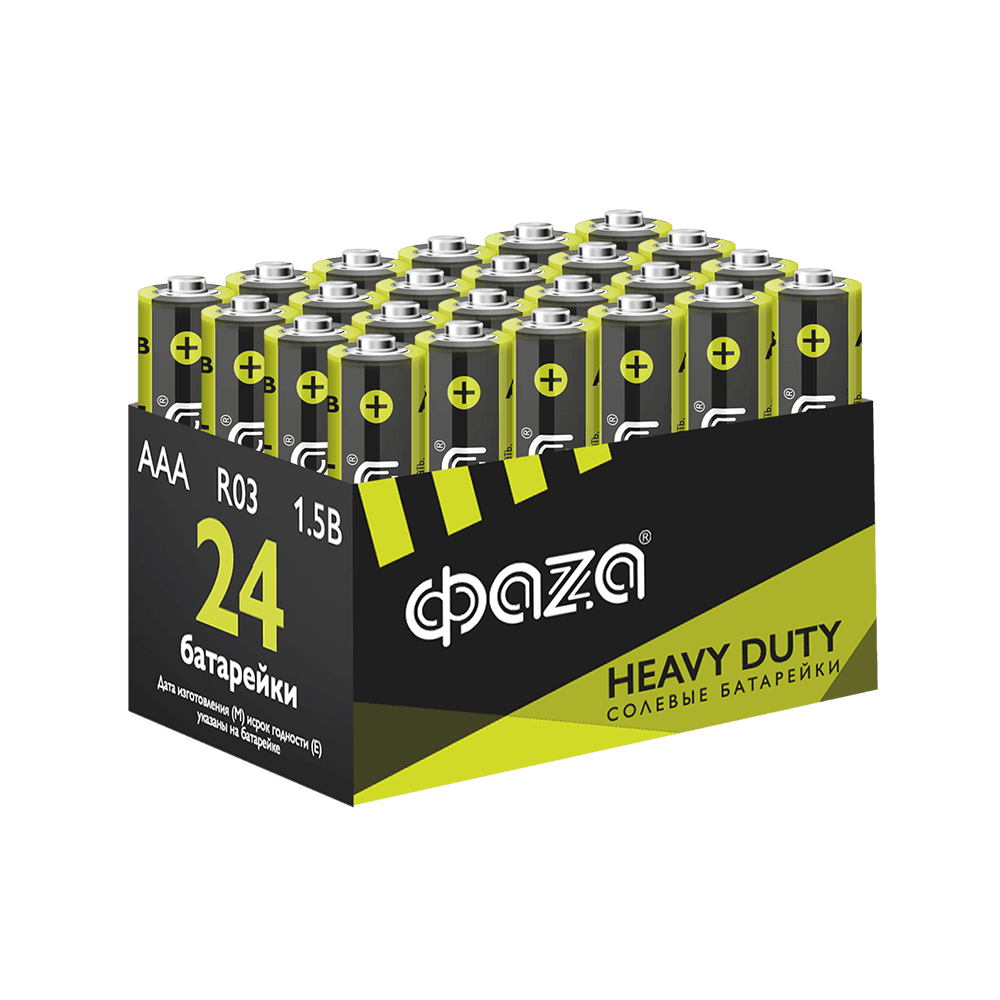 Элементы питания солевые R03 (AAA) ФАZА Heavy Duty (24 шт. в упаковке)