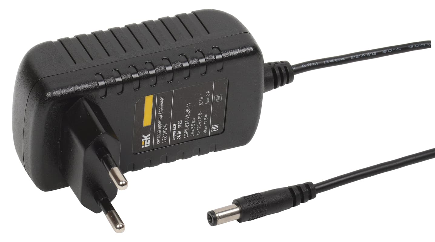 Драйвер LED ИПСН 24Вт 12 В адаптер -JacK 5,5 мм IP20 -eco
