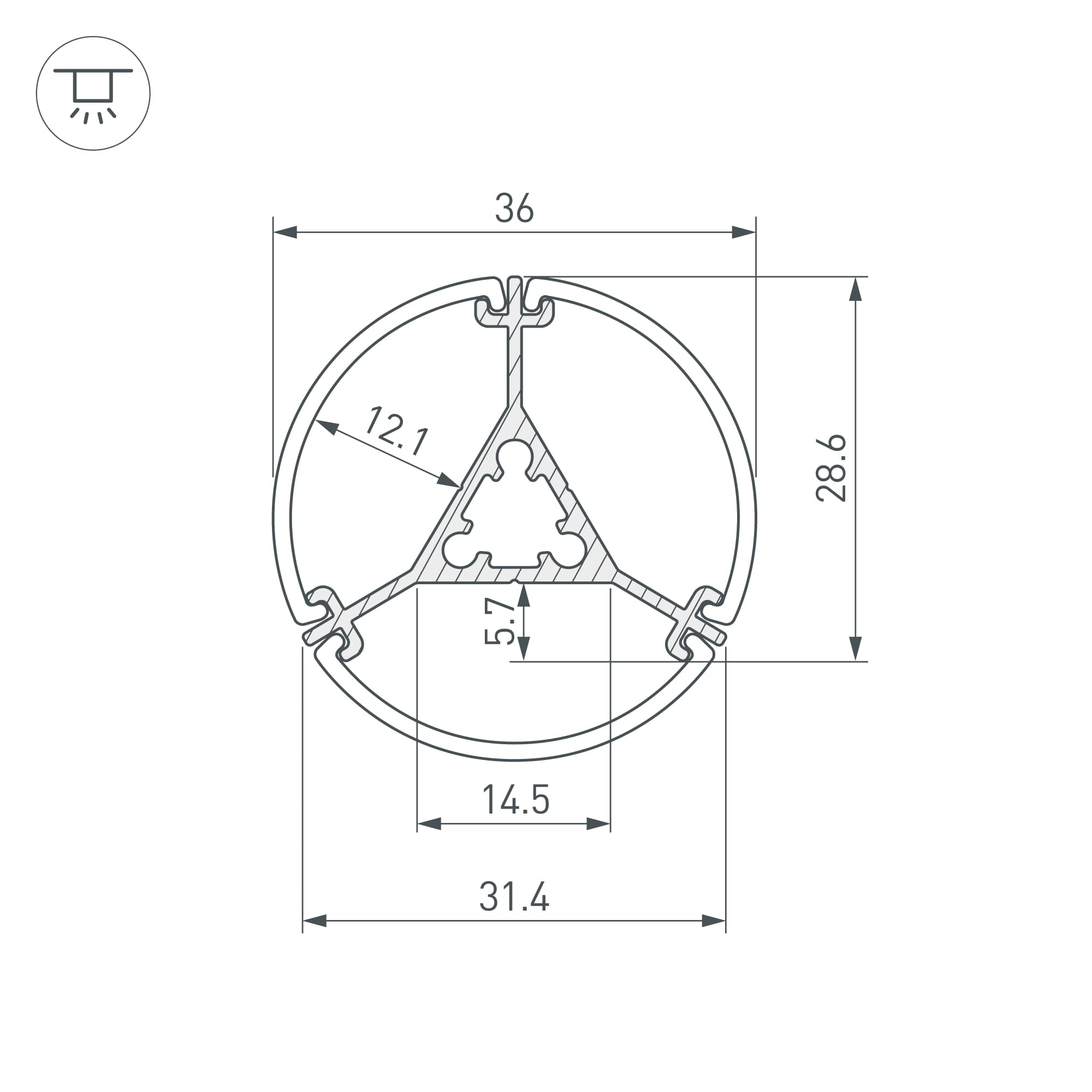 Профиль ROUND-D36-360-2500 ANOD BLACK (ARL, алюминий)