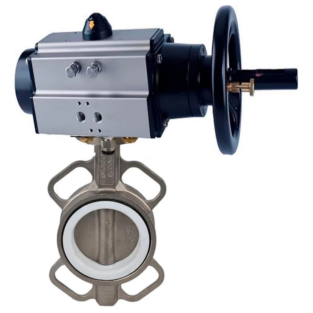 Затвор дисковый поворотный WCB-316L-PTFE Ду125 Ру16, корпус углеродистая сталь WCB, диск нержавеющая сталь 316L, уплотнение PTFE, с пневмоприводом PA-DA-105-1