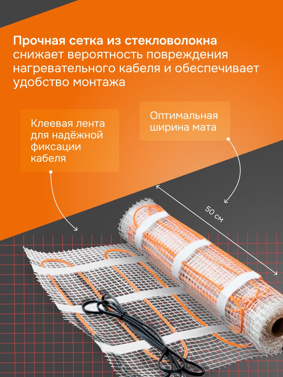 Мат нагревательный для теплого пола 1 м2, 150 Вт