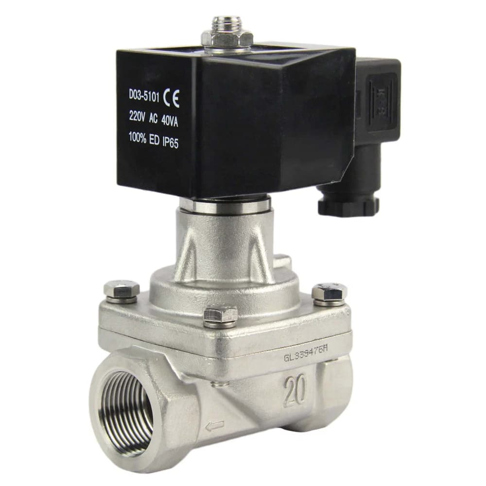 Клапан электромагнитный VS2W-701P-Z-NC 3/4'' Ду20 Ру10 прямого действия двухходовой, корпус нержавеющая сталь 304, присоединение внутренняя резьба, уплотнение PTFE, нормально-закрытый, катушка 220В AC