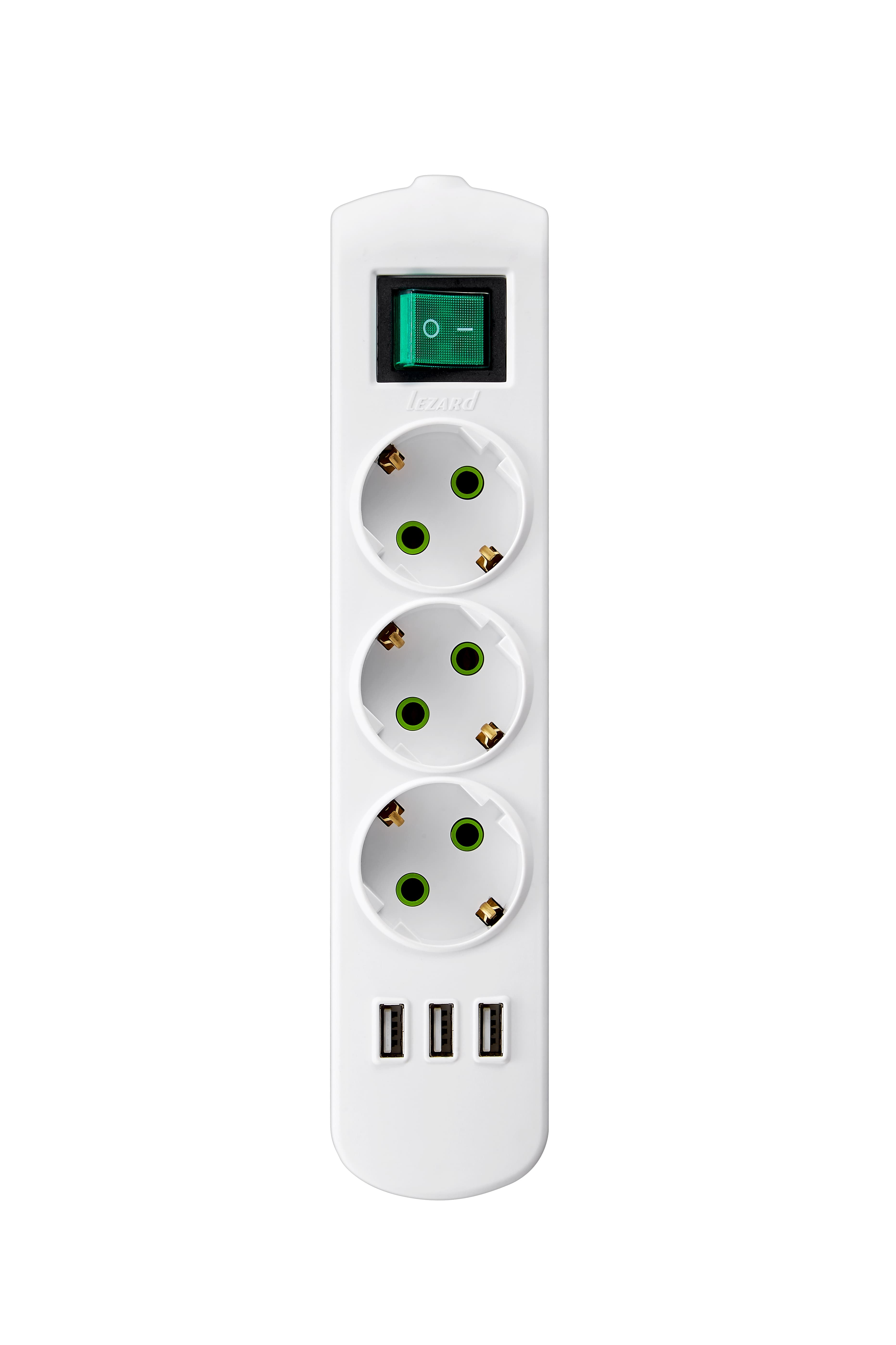 Колодка с/з 3 входа с выключателем c USB-разъемом