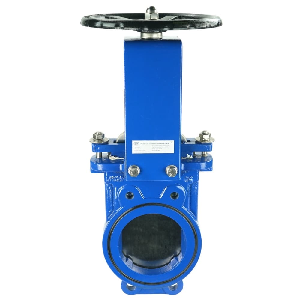 Задвижка шиберная ножевая GGG40-SS304-NBR-2W-W Ду125 Ру10 с невыдвижным шпинделем, корпус чугун GGG40, нож нержавеющая сталь SS304, уплотнение NBR, направление рабочей среды 2-стороннее, управление штурвал