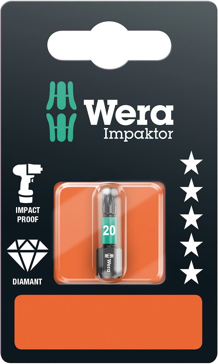 Бита ударная 867/1 IMP DC Impaktor TORX SB алмазное покрытие хвостовик шестигранный 1/4 C 6.3 TX 20X25 мм с держателем-еврослот для подвеса