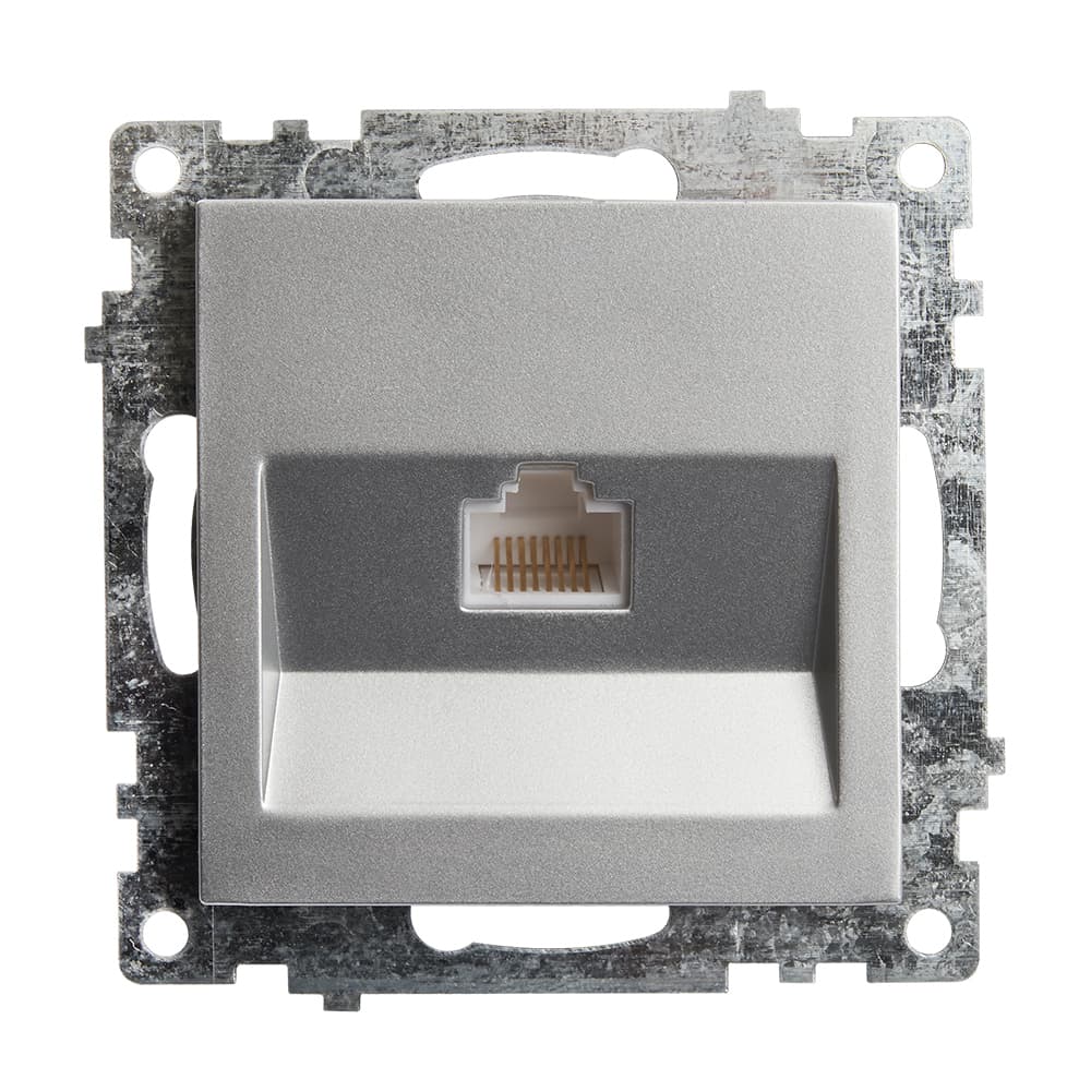 Розетка компьютерная 1-местная RJ-45 (механизм), серия Катрин, серебро