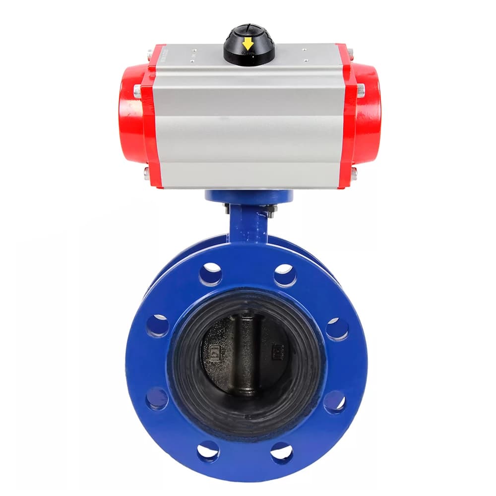 Затвор дисковый поворотный GGG40-304-EPDM-2W-F-H Ду50 Ру16 фланцевый, корпус чугун GGG40, диск нержавеющая сталь 304, уплотнение EPDM, с пневмоприводом DA-105 двойного действия