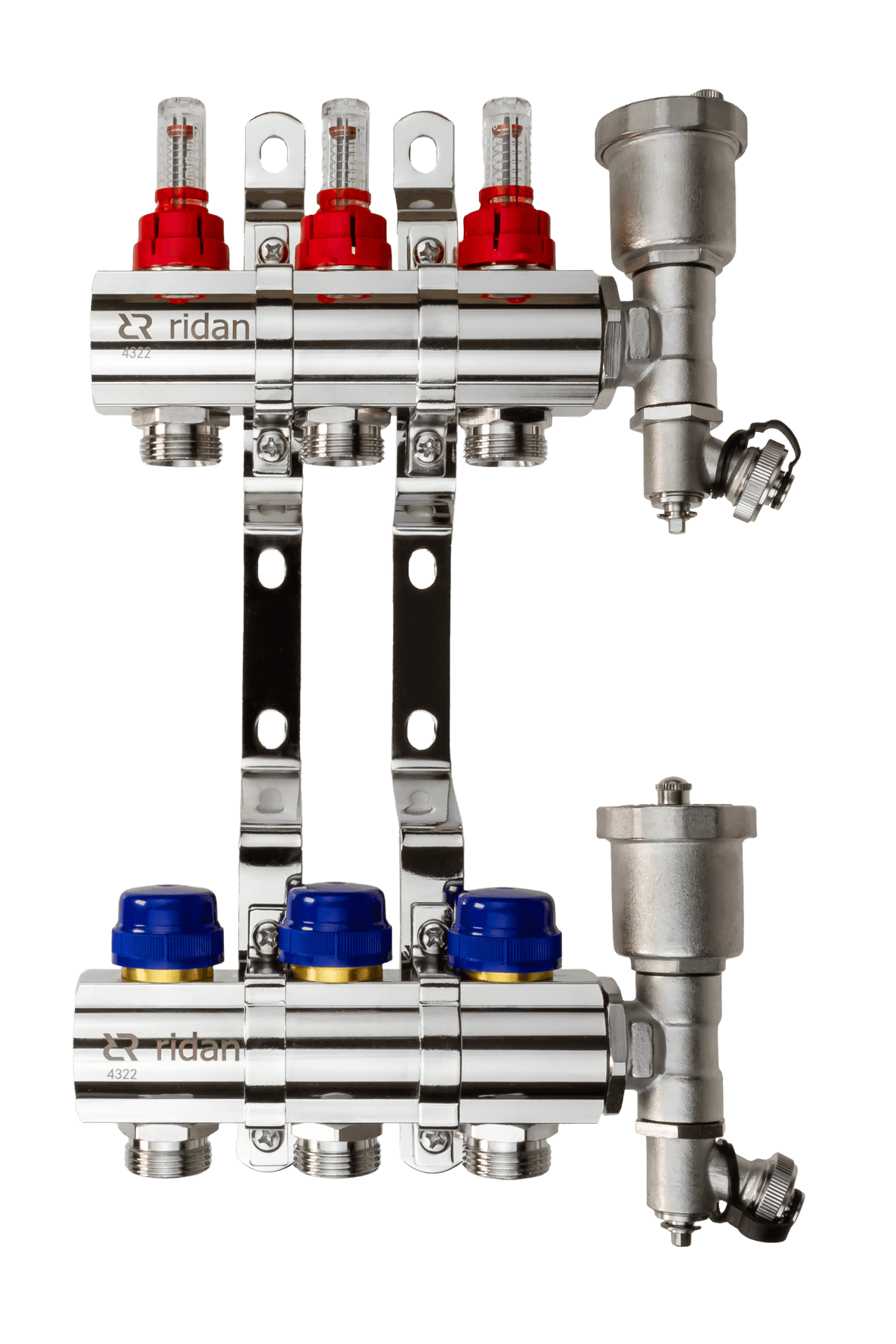 Коллекторная группа FHF-3RF set 3 контура 1'x3/4' с расходомерами, воздухоотводчиками и кронштейнами
