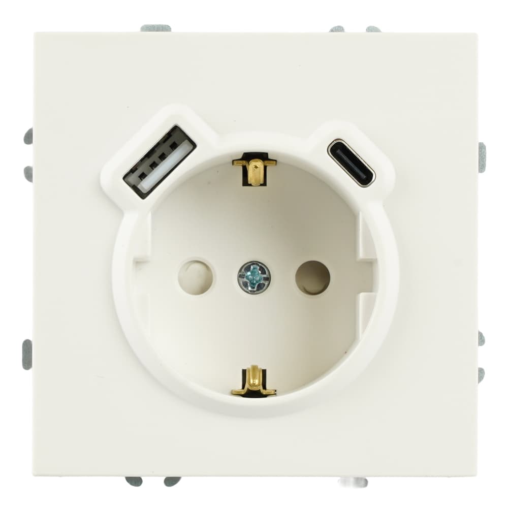 Розетка одноместная с защитной шторкой с заземлением 16А + USB + Type C (механизм) 250В 20W белый фарфор soft-touch серия Эмили STEKKER